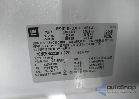 2017 Chevrolet Suburban Lt from USA, damaged, VIN 1GNSKHKC2HR119496